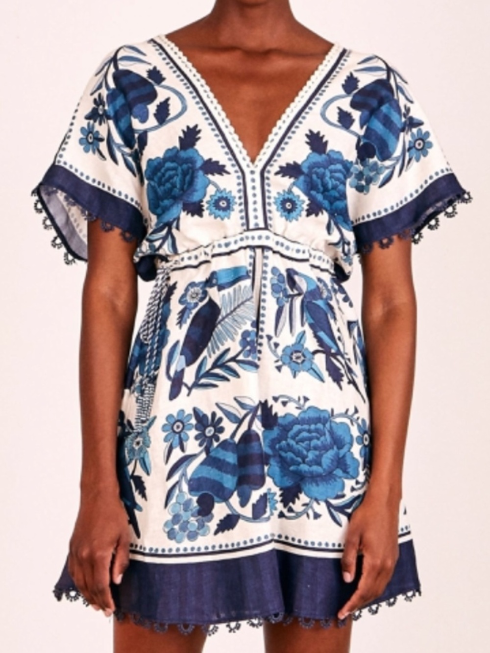 NWT Farm Rio Blue & White Tropical Tiles Mini Dress, Size S - Picture 2 of 9